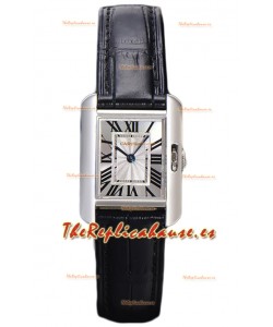 Cartier Tank Anglaise Stainless Steel Watch in Black Leather Strap Swiss Quartz Watch 30MM