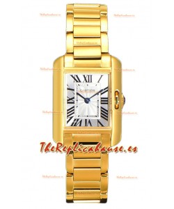 Cartier Tank Anglaise Reloj de Oro Amarillo en Correa de Acero Reloj Suizo de Cuarzo 30MM 