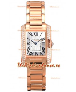 Cartier Tank Anglaise Rose Gold Watch in Steel Strap Bisel Diamantes Swiss Quartz Watch 30MM