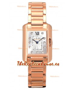 Cartier Tank Anglaise Rose Gold Watch in Steel Strap Diamonds Markers Swiss Quartz Watch 30MM