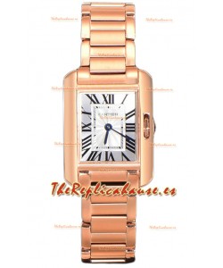 Cartier Tank Anglaise Reloj de Oro Rosado en Correa de Acero Reloj Suizo de Cuarzo 30MM 