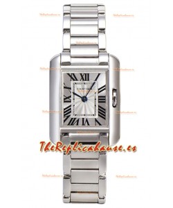 Cartier Tank Anglaise Reloj de Acero en Correa de Acero Reloj Suizo de Cuarzo 30MM 
