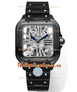 Santos De Cartier Reloj Dial Skeleton - Caja revestida en DLC Correa de Goma