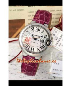 Ballon De Cartier Suizo Automático Calidad Espejo 1:1 Correa Rosa 33MM en Caja Acero