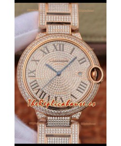 Ballon De Cartier Reloj Suizo Automático con Diamantes Incrustados en el Dial y Caja - 42MM