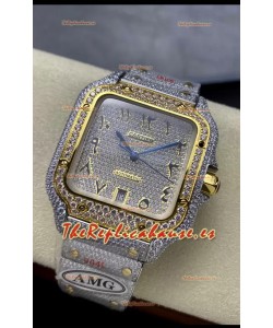 Cartier "Santos De Cartier" Acero 904L Diamantes Dorados Dial Árabe Réplica Espejo 1:1 - 40MM - Diamantes Genuinos