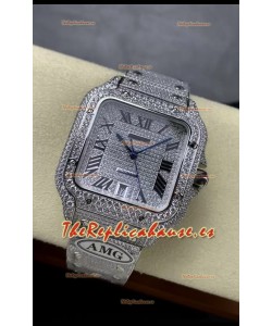 Cartier "Santos De Cartier" Acero 904L Diamantes Dial Romano Répilca a Espejo 1:1 - 40MM - Diamantes Genuinos