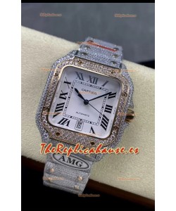 Cartier "Santos De Cartier" Dos Tonos Dial Blanco Réplica a Espejo 1:1 - 40MM - Diamantes Genuinos