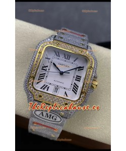 Cartier "Santos De Cartier" Dos Tonos Dial Blanco Réplica a Espejo 1:1 - 40MM - Diamantes Genuinos