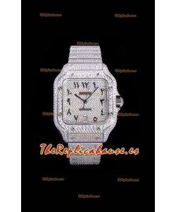 Santos De Cartier Reloj Réplica Suizo con Diamantes Incrustados en el Dial y Caja de Acero - 40MM