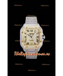 Santos De Cartier Reloj Réplica Suizo con Diamantes incrustados, Dial en dos Tonos de color 40MM