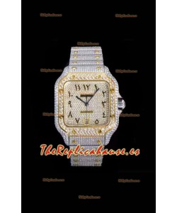 Santos De Cartier Reloj Réplica Suizo con Diamantes incrustados, Dial en dos Tonos de color 40MM