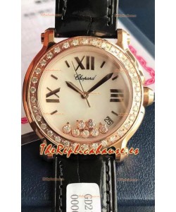 Chopard Happy Oro Rosado Reloj Cuarzo Suizo Replica a Espejo 1:1 - Diamantes Genuinos