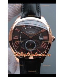 Drive De Cartier Reloj Réplica a espejo 1:1 Chapado en Oro Rosado - Dial Marrón Brown