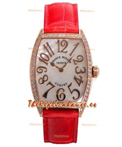 Franck Muller Cintree Curvex Dial Madre Perla Reloj Chapado en Oro Rosado - Correa Roja