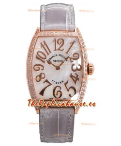 Franck Muller Cintree Curvex Dial Madre Perla Reloj Chapado en Oro Rosado - Correa Gris