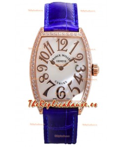 Franck Muller Cintree Curvex Dial Madre Perla Reloj Chapado en Oro Rosado - Correa Morada