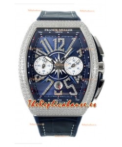 Franck Muller Vanguard V45 Chronograph Acero 904L Dial Azul con Diamantes Reloj Suizo