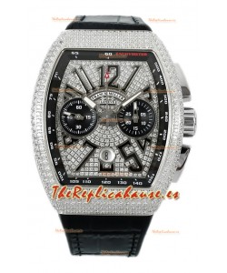 Franck Muller Vanguard V45 Cronógrafo Acero 904L Diamantes Incrustados en Dial Réplica Suiza
