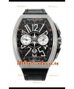 Franck Muller Vanguard V45 Cronógrafo Acero 904L Dial Negro con Diamantes Reloj Suizo