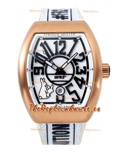 Franck Muller "Fr2nck" Vanguard Rabbit Edition Reloj Réplica Suiza en Caja Oro Rosado