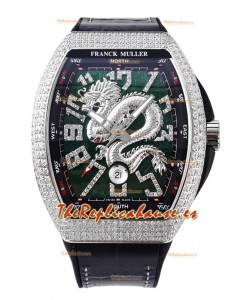 Franck Muller Vanguard Yachting Dragon V45 Dial Verde en Bisel Diamantes Réplica Suiza