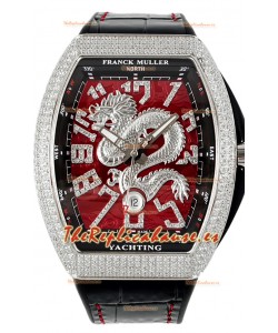 Franck Muller Vanguard Yachting Dragon V45 Dial Rojo con Bisel Redondeado Diamantes Réplica Suiza