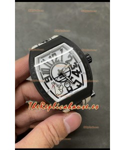 Franck Muller Edición "Fr2nck" Vanguard Rabbit Reloj Réplica Suizo en Caja de Carbono Negro