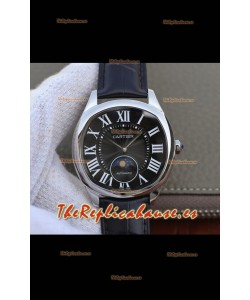 Drive De Cartier Reloj Réplica a espejo 1:1 Edición Moonphase en Acero Inoxidable - Dial Marrón