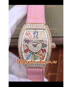 Franck Muller Vanguard Ladies Reloj Réplica Suizo a espejo 1:1 32MM Ancho Caja en Oro Rosado