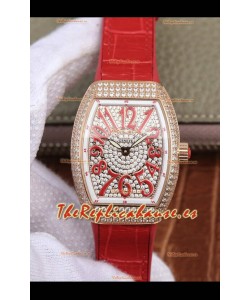 Franck Muller Vanguard Ladies Reloj Réplica Suizo a espejo 1:1 32MM Ancho Caja en Oro Rosado