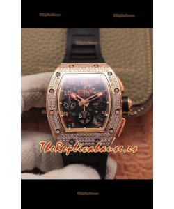 Richard Mille RM011 Felipe Massa Calidad a Espejo 1:1 Caja en Cerámica de una Sola Pieza Reloj en Oro Rosado con Diamantes