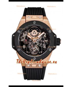 Hublot Big Bang Tourbillon Reloj Caja Oro Rosado Bisel Cerámica en 45MM Réplica Espejo 1:1