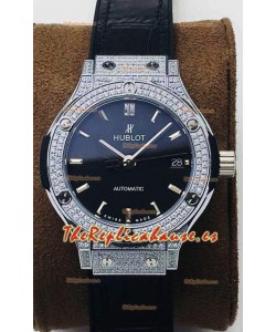 Hublot Classic Fusion Diamonds Acero Dial Negro 38MM Reloj Réplica Suizo Calidad Espejo 1:1