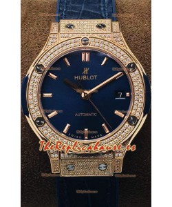 Hublot Classic Fusion Diamonds Oro Rosado Dial Azul 38MM Reloj Réplica Suizo Calidad Espejo 1:1