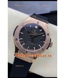 Hublot Classic Fusion Reloj Réplica Espejo 1:1 en Caja de Acero 904L Oro Rosado Dial Negro 38MM