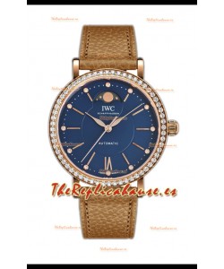 IWC Portofino IW6596 Automático Fase Lunar Reloj Caja Oro Rosado en Dial Azul 37MM