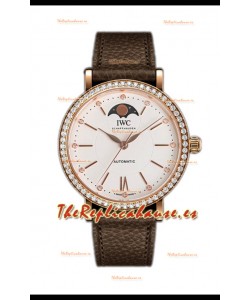 IWC Portofino IW6596 Automático Fase Lunar Reloj Caja Oro Rosado en Dial Blanco 37MM