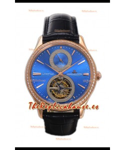 Jaeger LeCoultre Master Tourbillon Ultra-Fino Dial Azul Reloj Caja Oro Rosado
