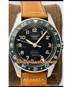 Longines Spirit ZULU Time Reloj Réplica a Espejo 1:1 Caja en Acero 904L - Movimiento Suizo Automático L844.4 Brown Strap