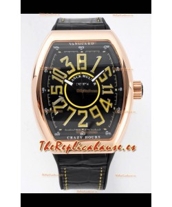 Franck Muller Vanguard Crazy Hours Caja chapada en Oro Rosado - Dial Negro Reloj Réplica Suizo