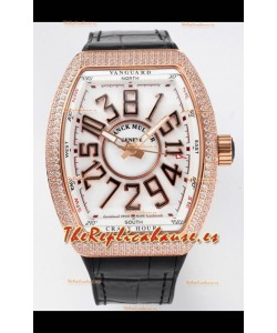 Franck Muller Vanguard Crazy Hours Oro Rosado Diamantes - Dial Blanco Reloj Réplica Suizo