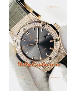 Hublot Classic Fusion Diamantes Oro Rosado Dial Gris Reloj Réplica Suizo Calidad Espejo 1:1