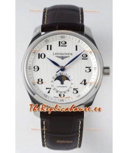 Longines Master Collection Automático Fase Lunar Dial Blanco Reloj Réplica Suizo Correa de Piel