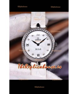 Omega De Ville Edición Prestige Dewdrop Reloj Cuarzo Suizo Dial y Correa Blancos