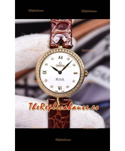 Omega De Ville Edición Prestige Dewdrop Reloj Cuarzo Suizo en Oro Rosado Correa Marrón