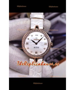 Omega De Ville Edición Prestige Dewdrop Reloj Cuarzo Suizo en Oro Rosado Correa Blanca