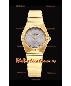 Omega Constellation Ladies Cuarzo Suizo Reloj Réplica a Espejo 1:1 - Caja Oro Amarillo Dial Blanco Perla