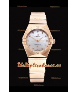 Omega Constellation Ladies Cuarzo Suizo Reloj Réplica a Espejo 1:1 - Caja Oro Rosado Dial Blanco Perla