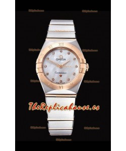 Omega Constellation Ladies Cuarzo Suizo Reloj Réplica a Espejo 1:1 - Caja en Dos Tonos Dial Blanco Perla